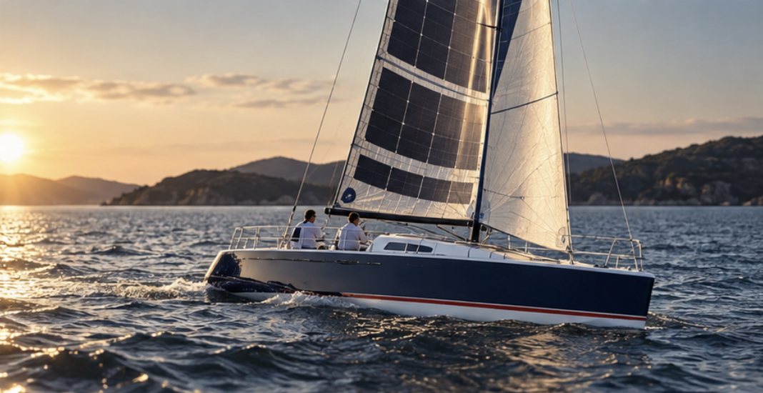 Sailboat with solar cells in its sail